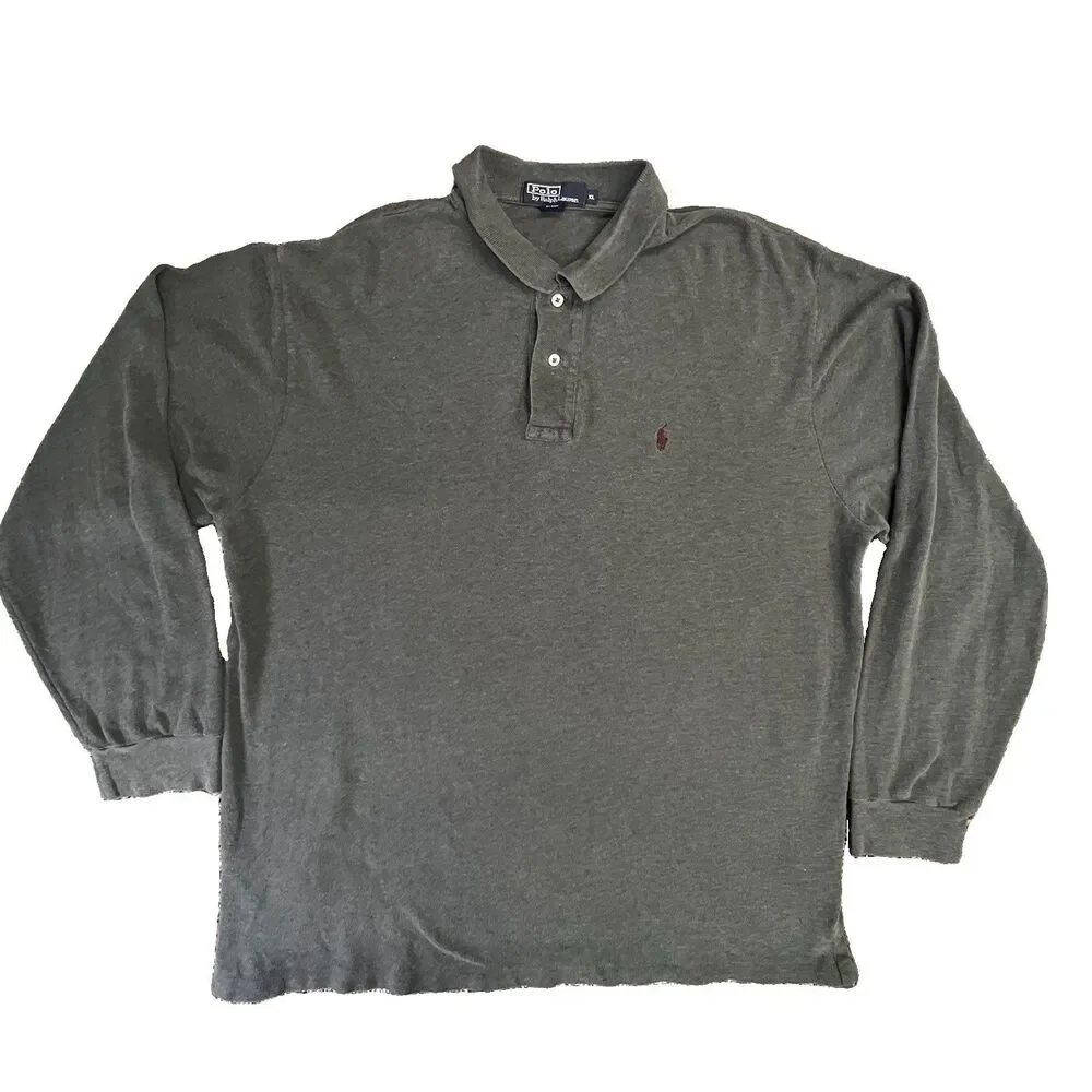 Vtg Ralph Lauren Polo Shirt Mens Extra Large XL Gray Long Sleeve  Pony Cotton